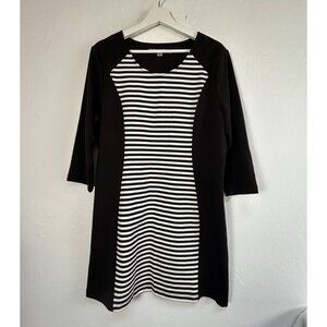 Marc New York by Andrew Marc Womens XL Black White Striped Mini Dress 3/4 Sleeve